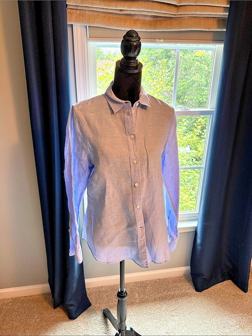 J.Crew Linen Button Down Shirt in Blue Size Small Tall